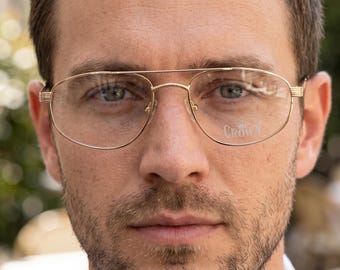 Gafas Crown Vintage de los 90 / Montura óptica de aviador de metal dorado / Hechas en Italia, nuevas, unisex / VLux Club JL 1166