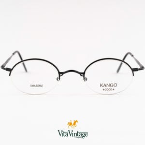 Vintage Kangö 2000 Titanium Eyeglasses: 90s French Black Oval Frame