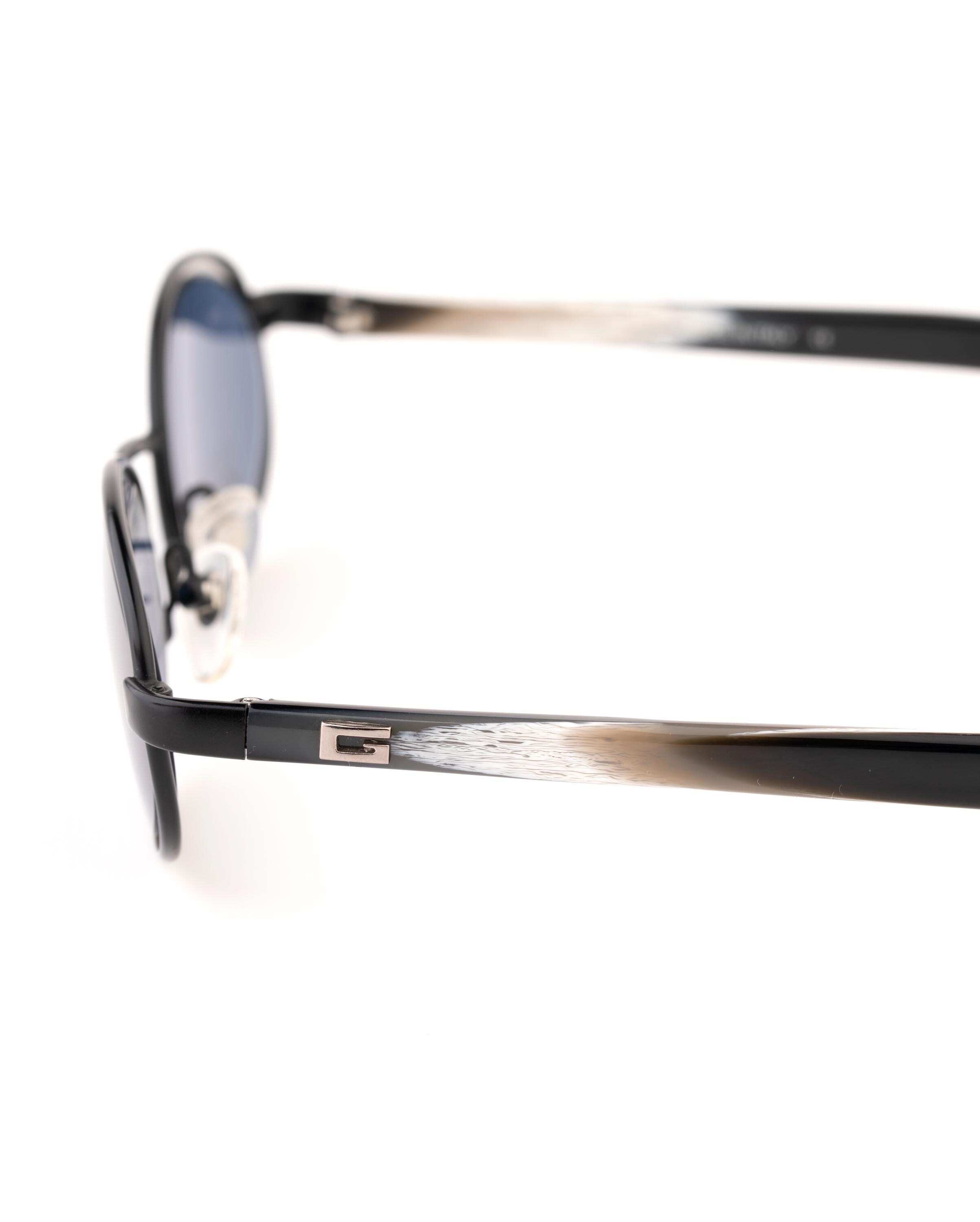 Gucci Sunglasses GG 1614, Blue Lens Oval Frame, Silver Black Horn