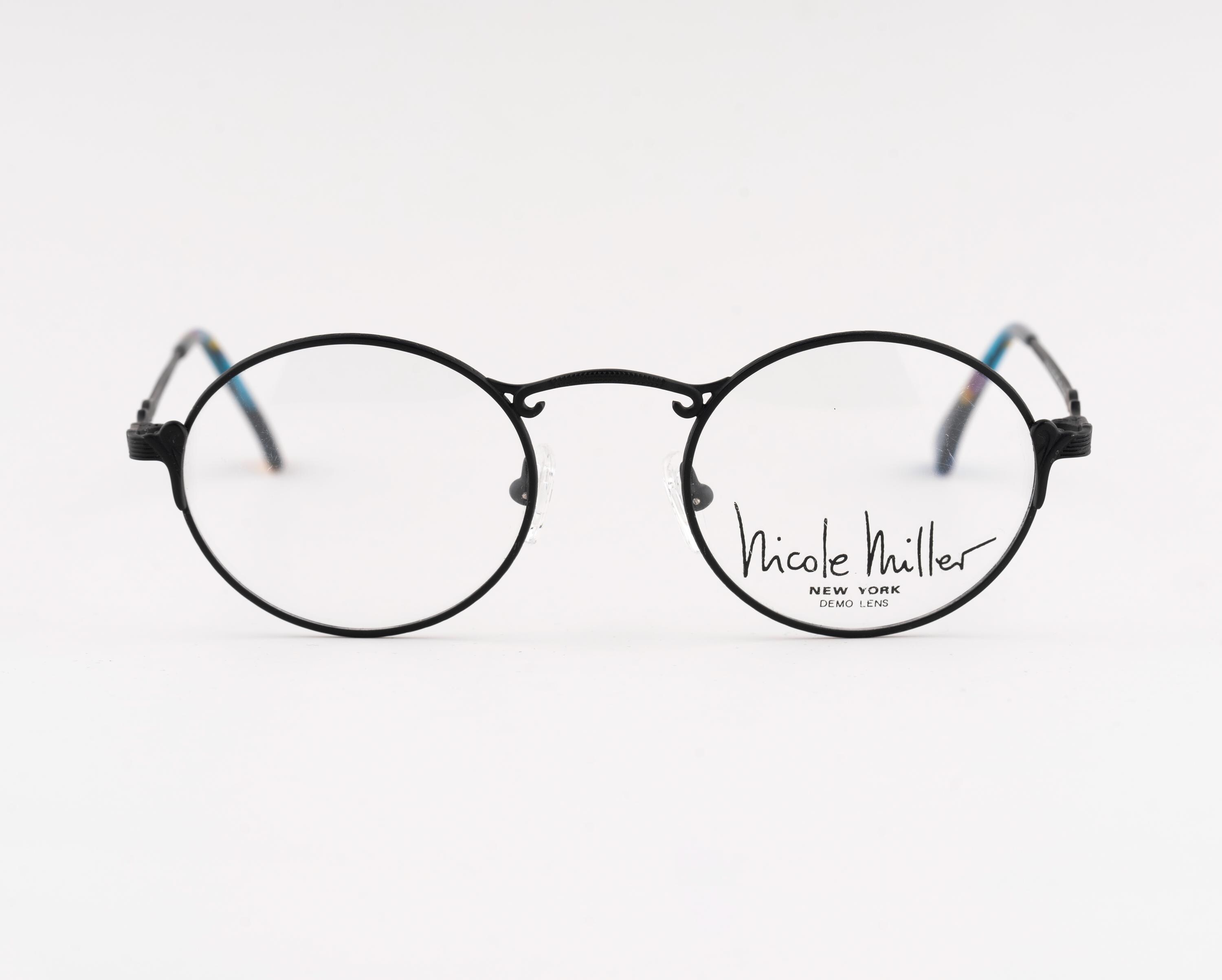 Nicole Miller NM 1424 Round Eyeglasses: Vintage 90s Black Frames