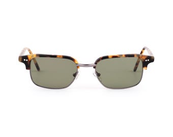Gafas de sol Clubmaster color tortuga, lentes verdes, Robert La Roche Vintage años 90, ajuste estándar, 140 mm, montura Browline Francia NOS