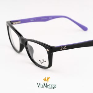 Ray Ban RB 5228 Kleine Brille - 2000er Jahre Lila und Schwarzes Rechteck Vintage Geschenk für Frauen - Made in Italy - New Old Stock