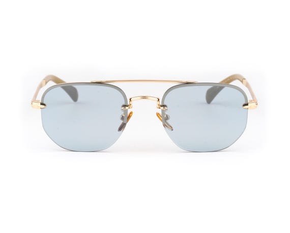 Blue Tint Sunglasses, Rimless Square Aviator, Gold Double  display picture 3