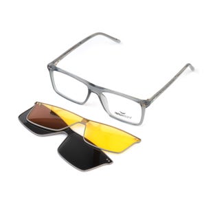 Translucent Grey Rectangular Mens Eyeglasses | Magnetic Clip-On Sun & Night Driving Lenses | Hand Made in Italy | Fratelli Rossetti FR29
