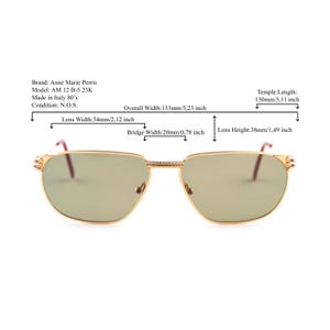 Vintage 23K Gold Plated Sunglasses, Square Navigator Aviator, 80s Two Tone Frame, Green Lens, Anne Marie Perris Italy, Luxury Men Gift image 2