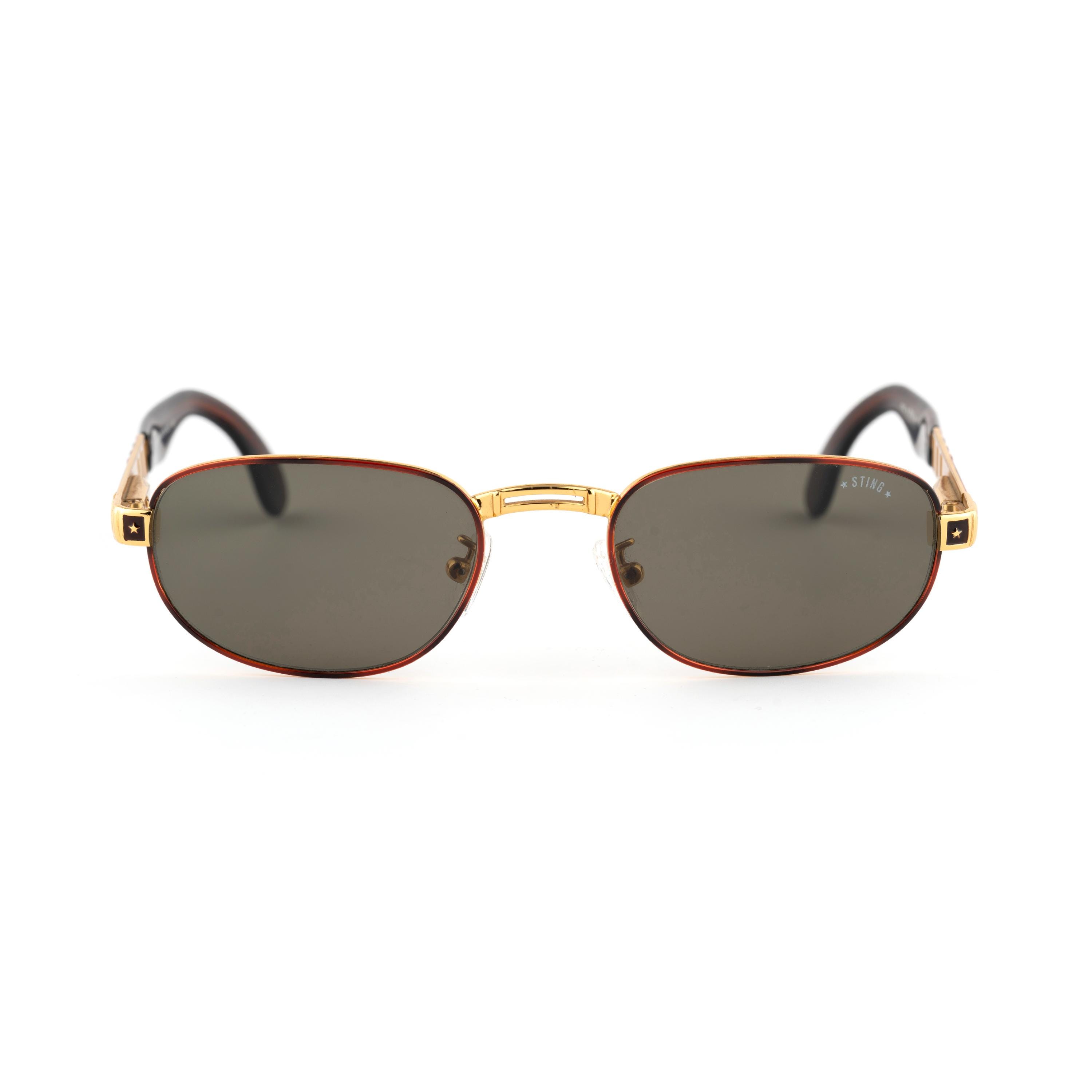 Vintage Rectangular Sunglasses, 90s Gold & Tortoise Frame, Green
