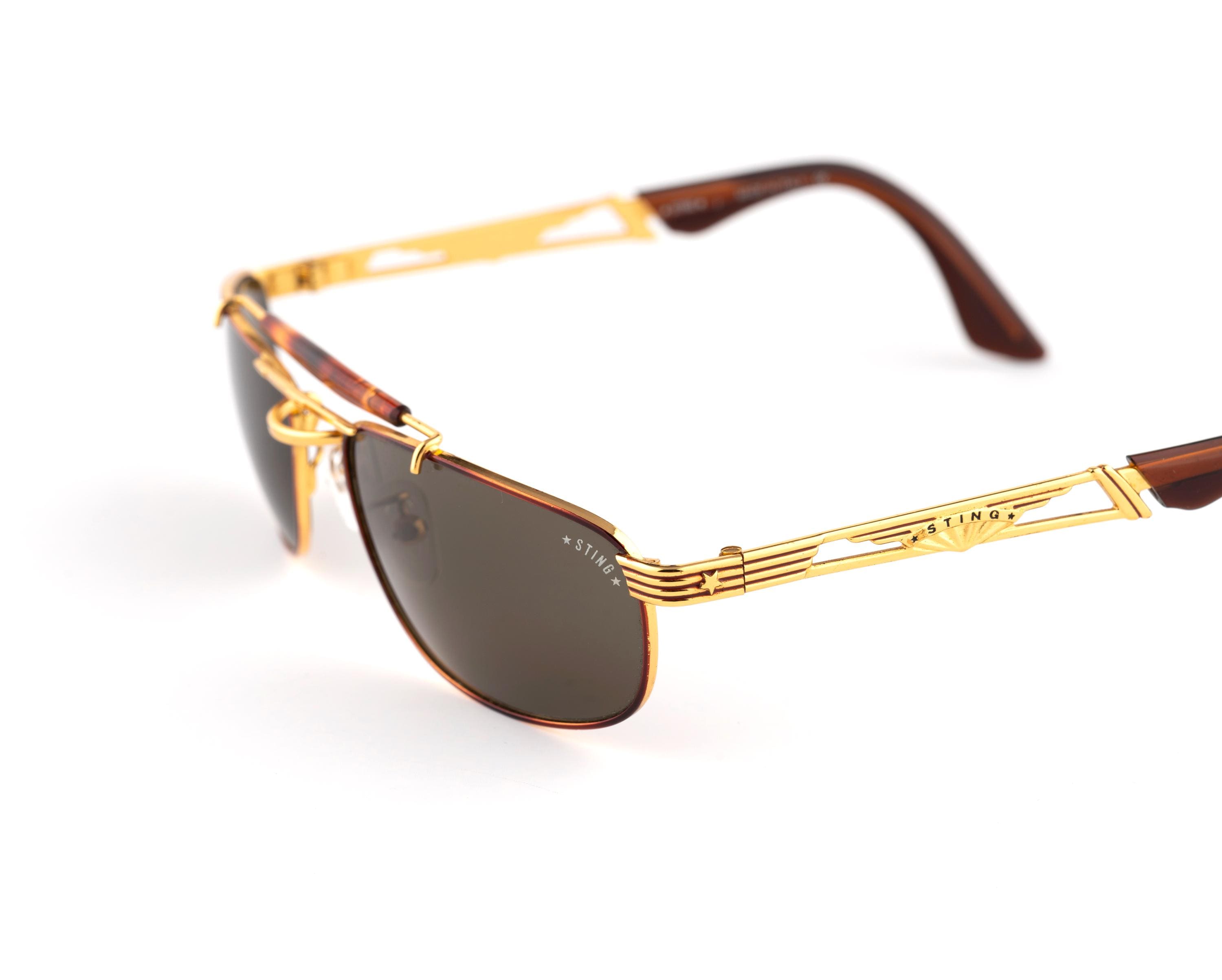 Sting Vintage 90s Sunglasses | Ornate Gold & Tortoise Navigator