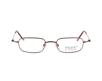 Police Titanium Eyeglasses, Vintage 90s Made in Japan Bronze Rectangle Frame, Medium Fit 134mm, Slim Minimalist Optical Specs NOS