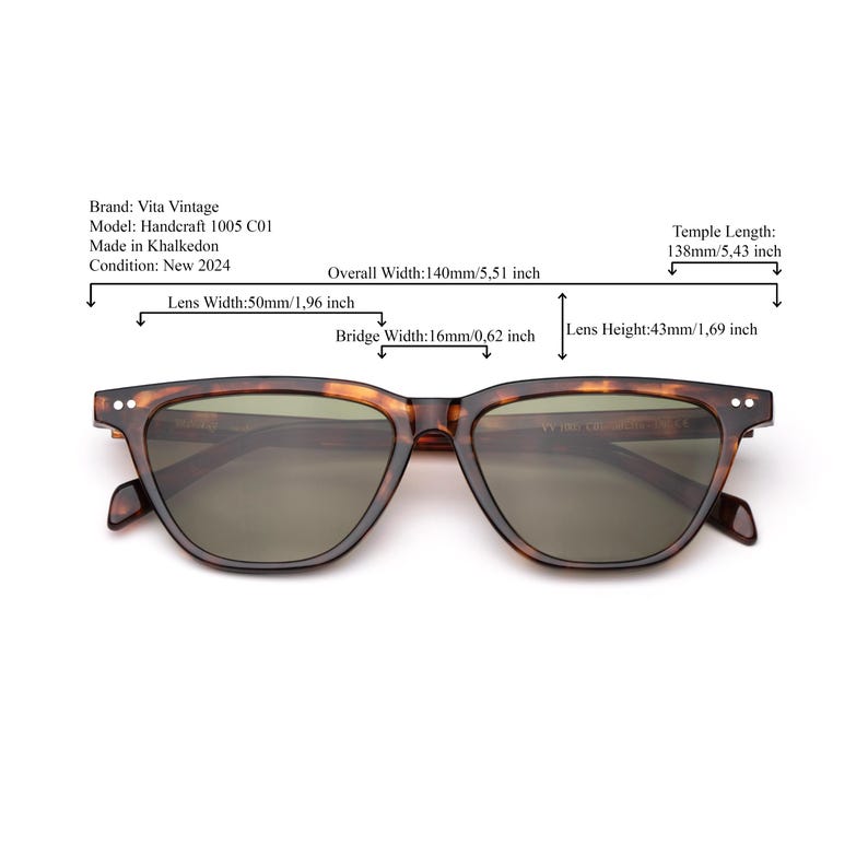 Sonnenbrille im Tortoise Wayfarer-Stil, grüne entspiegelte Linse, VLux Club Handcrafted, Standard Fit 140 mm, klassisches Acetat Bild 2