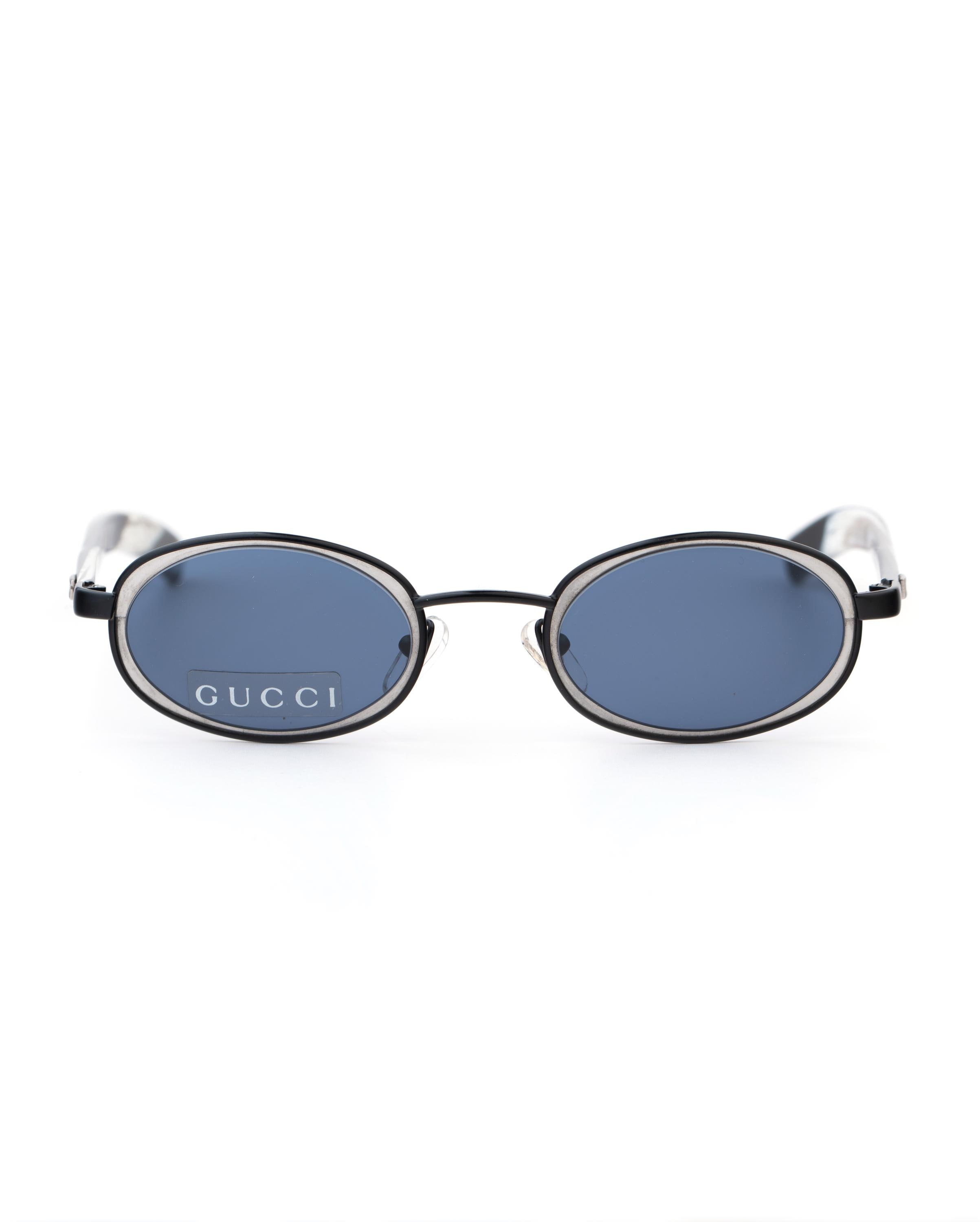 コレクション GUCCI SUNGLASSES/135 GG1614-S 7ZD Gucci Sunglasses GG 1614, Blue Lens Oval Frame, Silver Black Horn