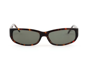 Gafas de sol rectangulares color carey, Matrix vintage de los años 90, lentes verdes, talla pequeña de 135 mm, acetato italiano, marca NOS Cool.