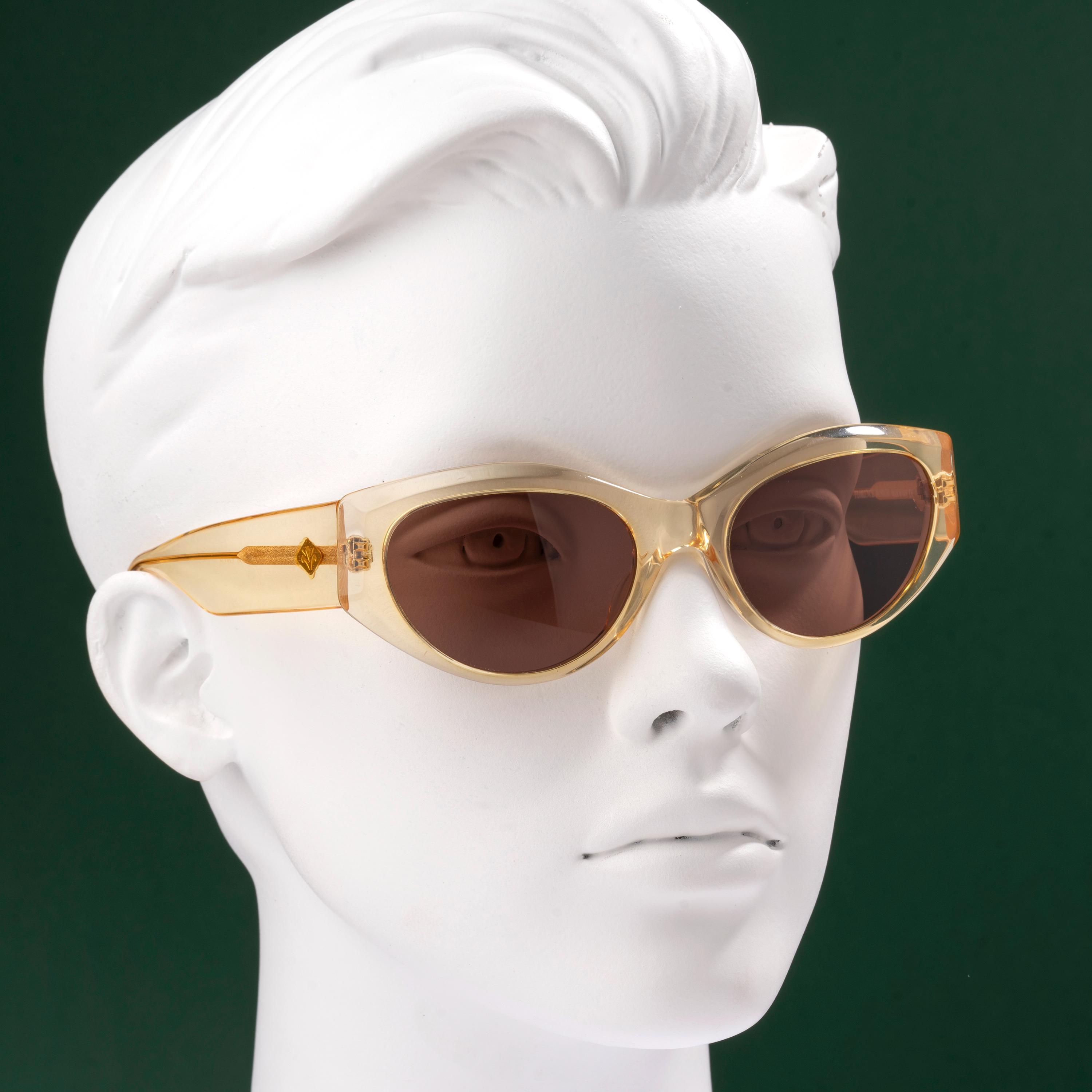 ?Yellow Cat Eye Sunglasses Retro 90s Nude Trendy Chunky UV400 Shades TALLY Amber Trending 90s Cat-Eye Sunglasses | Giant Vintage  main image 3