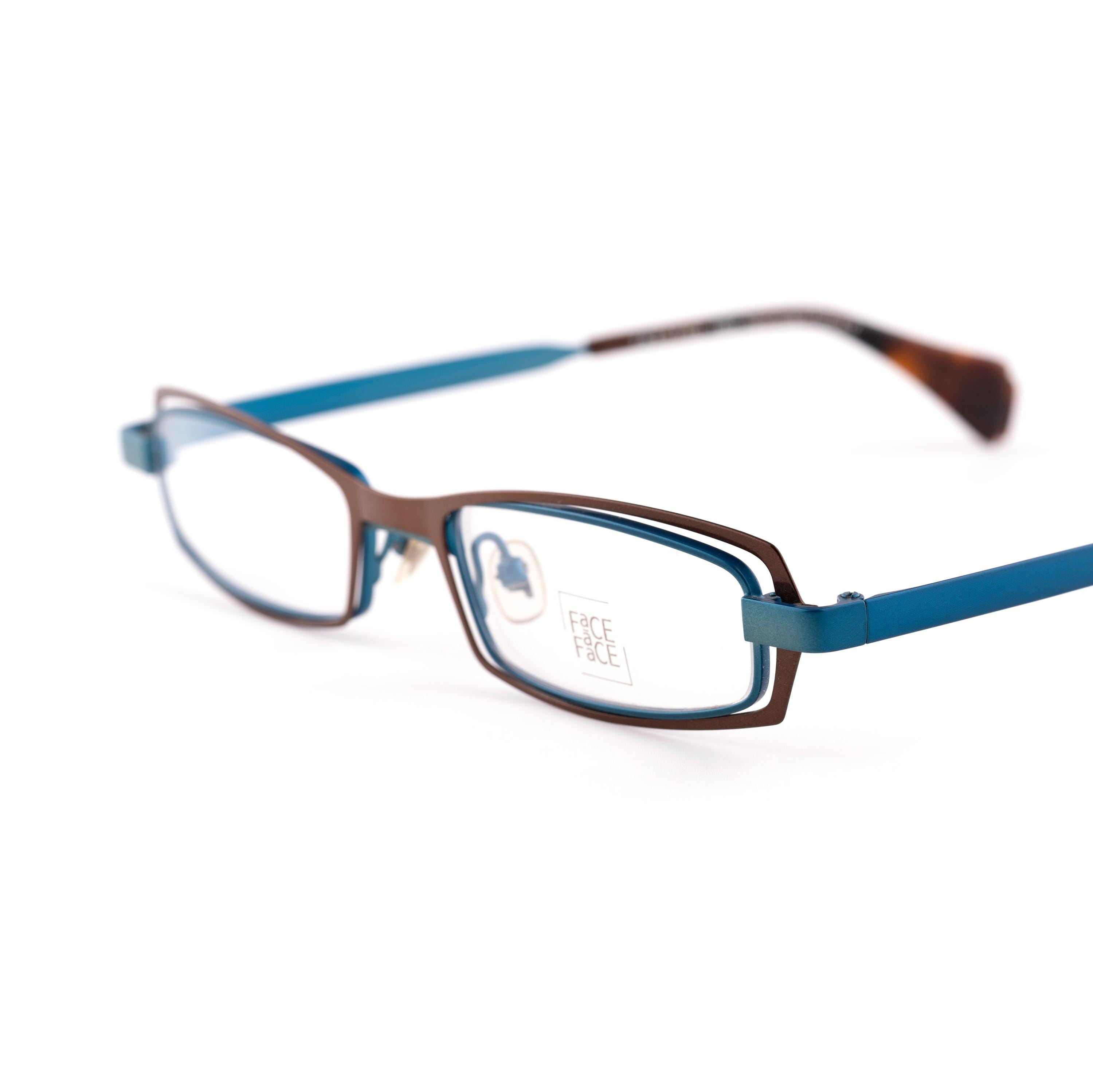 FACE a FACE ヴィンテージ 眼鏡 フレーム CHROM 小ぶりスクエア Ultra Slim Rectangle Glasses, Blue Copper Frame, Face a Face Paris