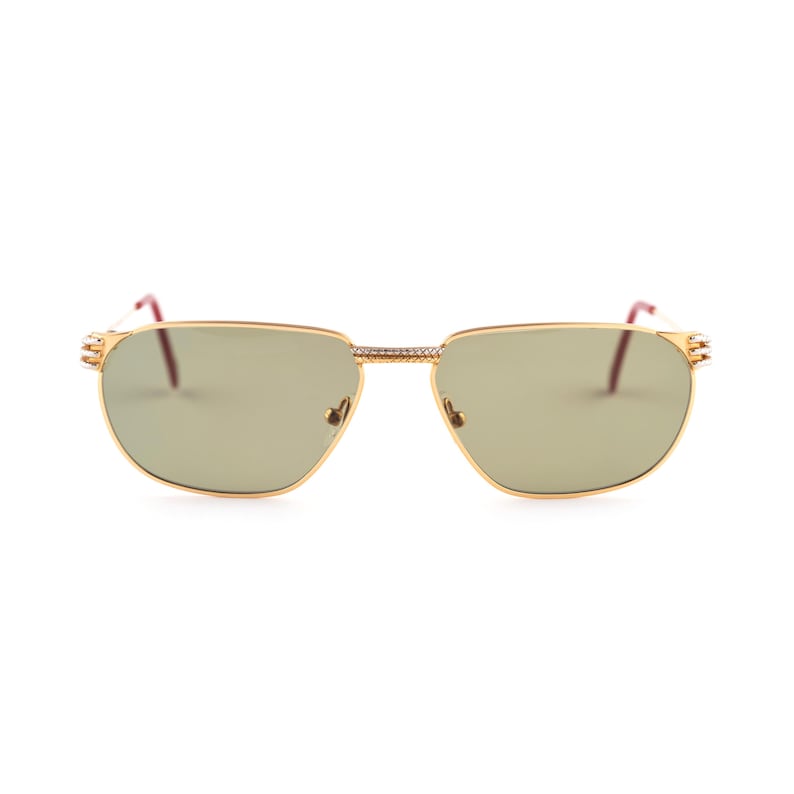 Vintage 23K Gold Plated Sunglasses, Square Navigator Aviator, 80s Two Tone Frame, Green Lens, Anne Marie Perris Italy, Luxury Men Gift image 8