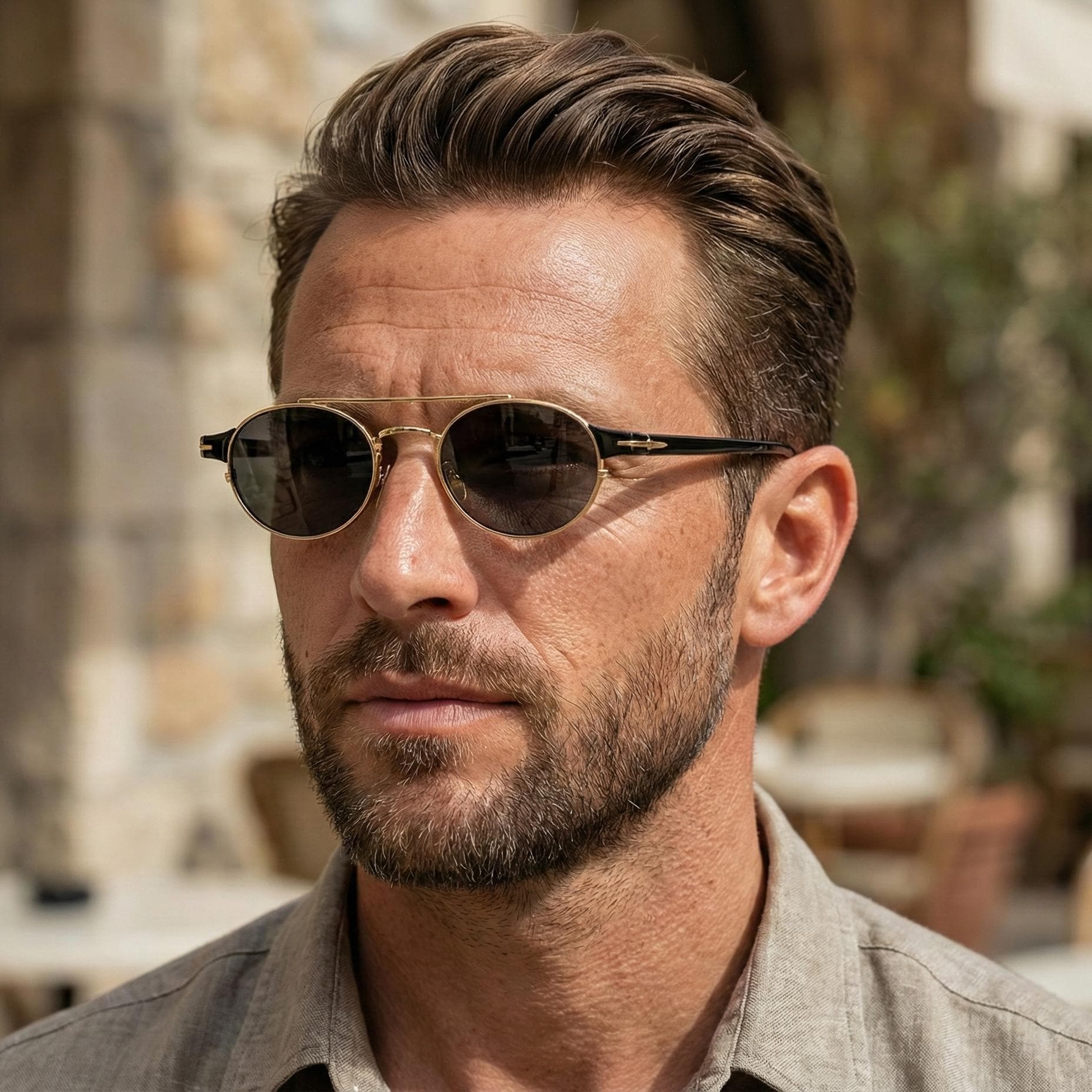 Wide Fit Sunglasses 146mm, Black & Gold Oval Aviator, Chianti