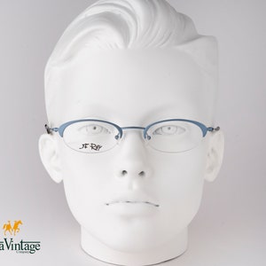 Jean Francois Rey J 760 Blue Oval Eyeglasses - 90s Vintage Semi Rimless Frames Gift for Women - Made in France - New Old Stock