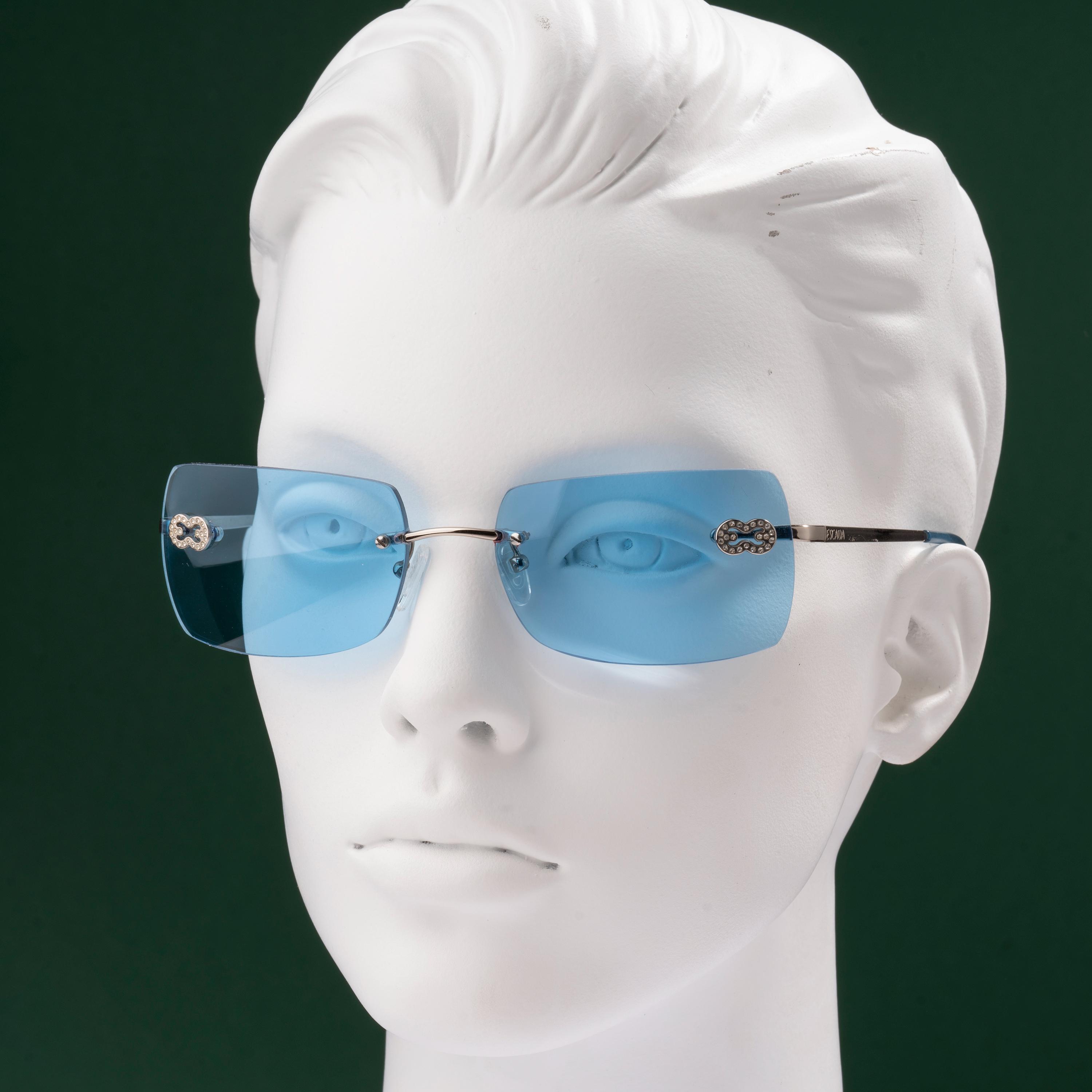 Rimless Blue Sunglasses, Escada 90s Vintage, Silver Diamond  display picture 3