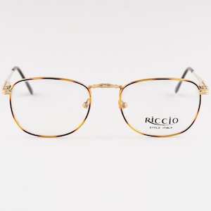 Authentic Riccio R 707 Vintage Gold Frames - 90s Italian Tortoise Square Eyeglasses Gift for Mens - New Old Stock
