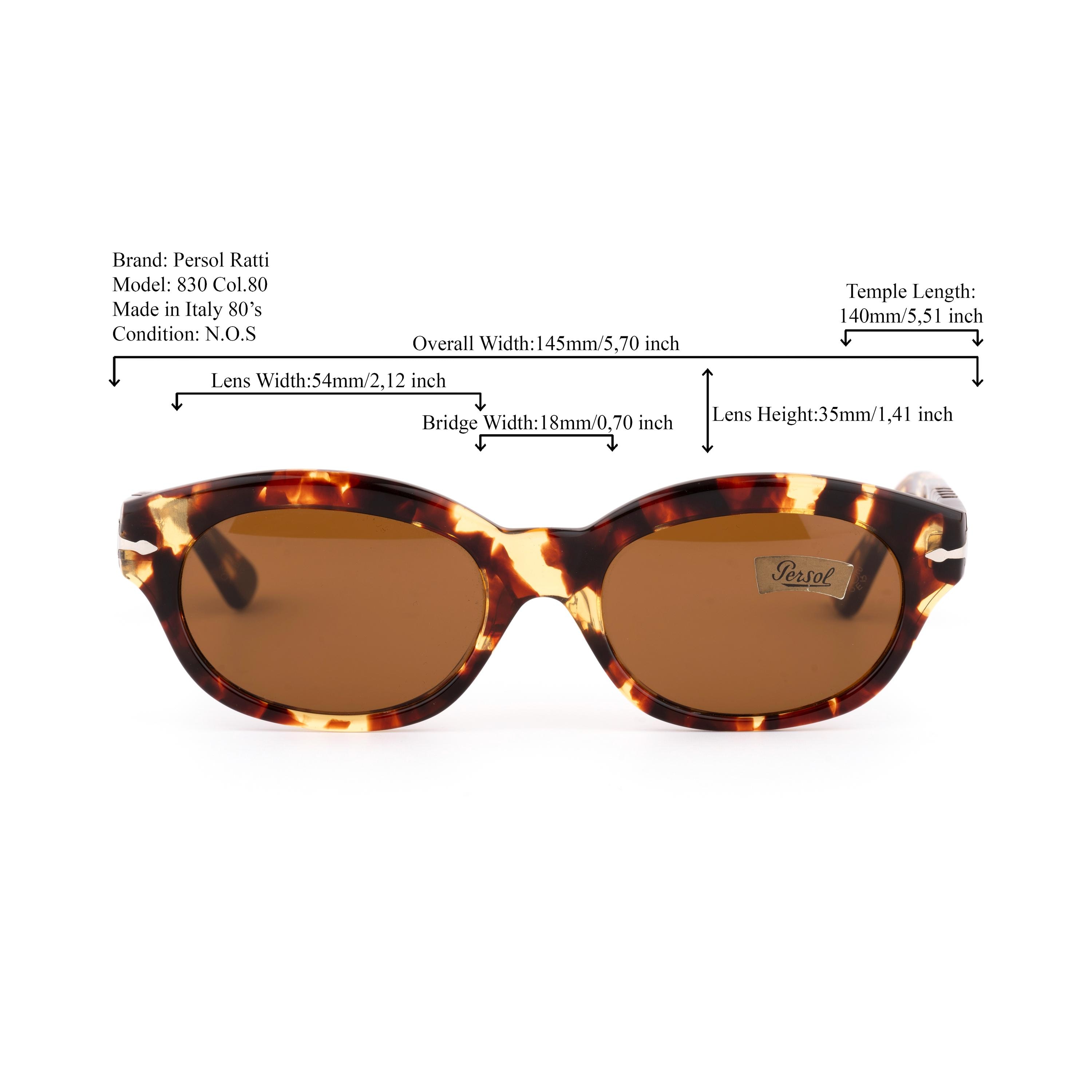 Persol Ratti 830 Vintage Sunglasses, 80s Tortoise Cat Eye, Wide