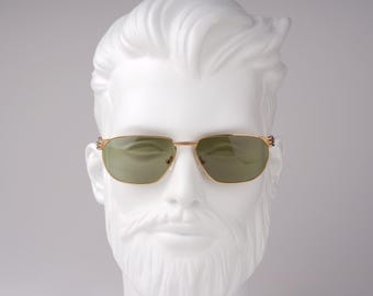 Anne Marie Perris Vintage Sunglasses: 80s Italian Gold Frame, Green Lens