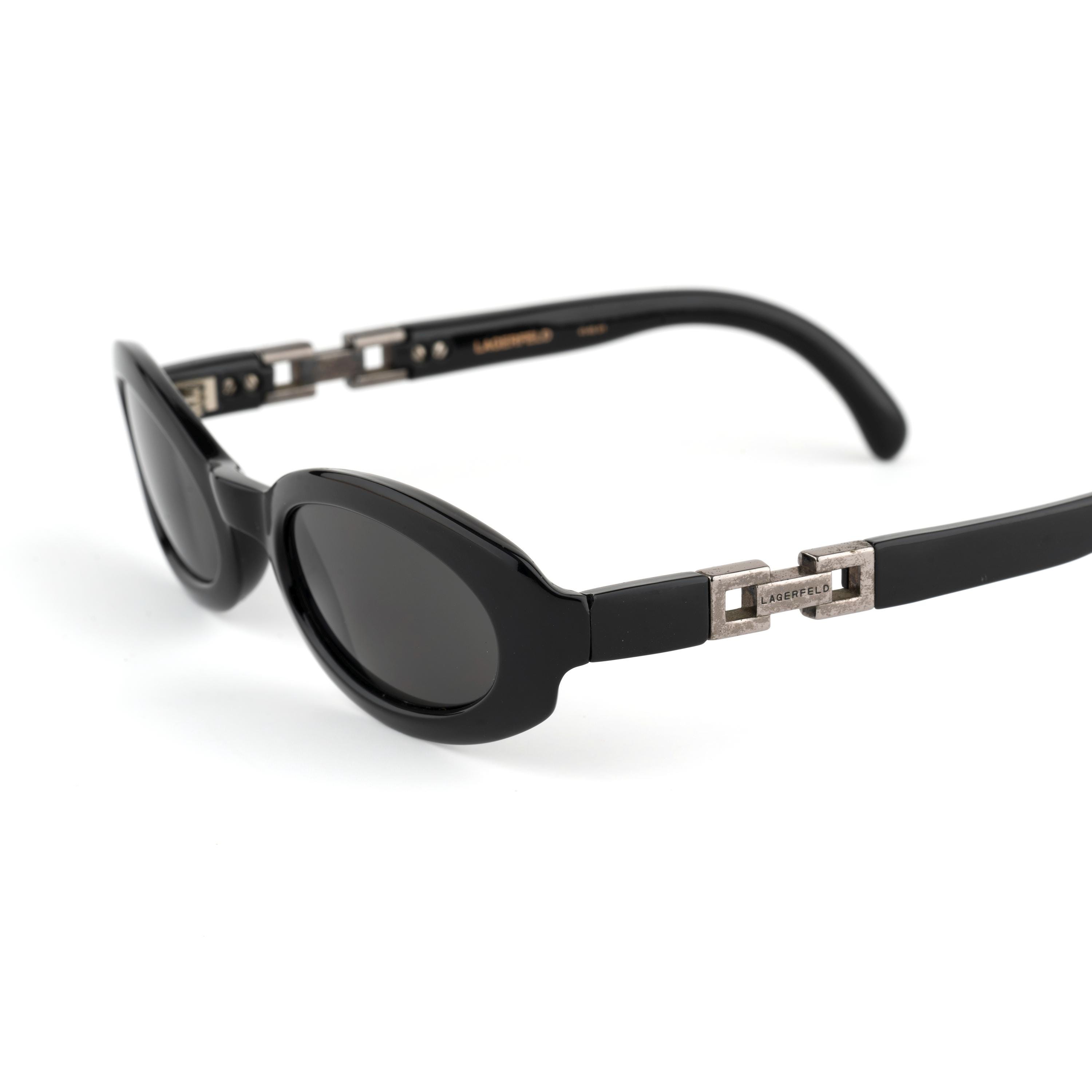 ★ LAGERFELD ビンテージ サングラス ラガーフェルド フランス製 Lagerfeld Sunglasses Made in France, Vintage 90s Slim Oval Black