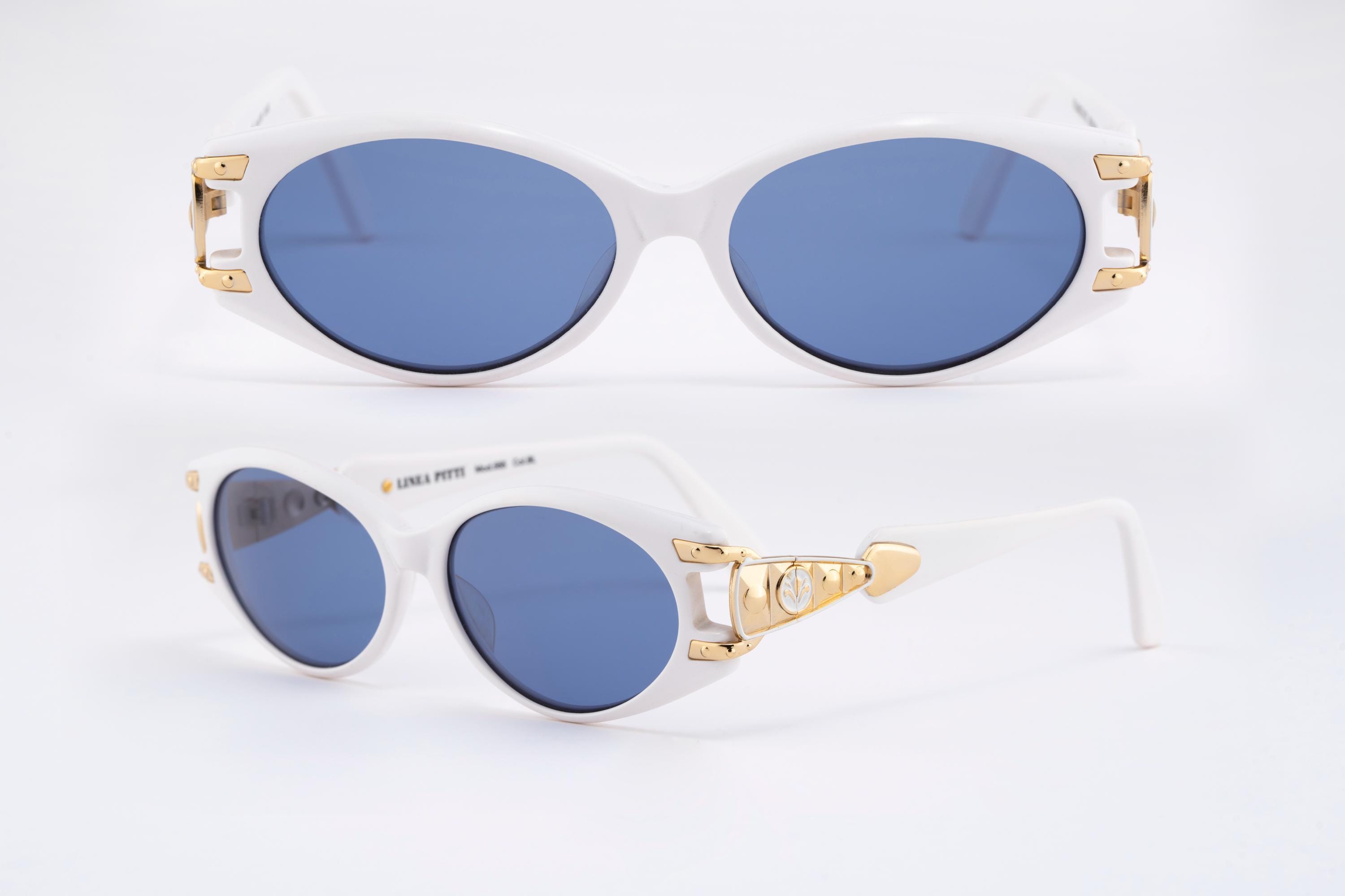 Vintage Linea Pitti Sunglasses, White Acetate Cat Eye, Blue  display picture 2