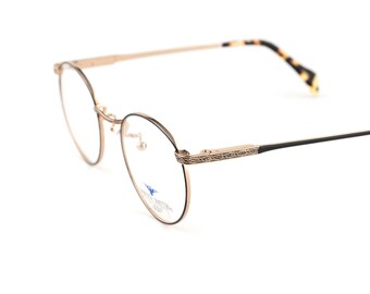 Gafas redondas extra pequeñas, montura negra dorada grabada, Dakota Smith 90s Vintage, talla pequeña, 123 mm, NOS óptico