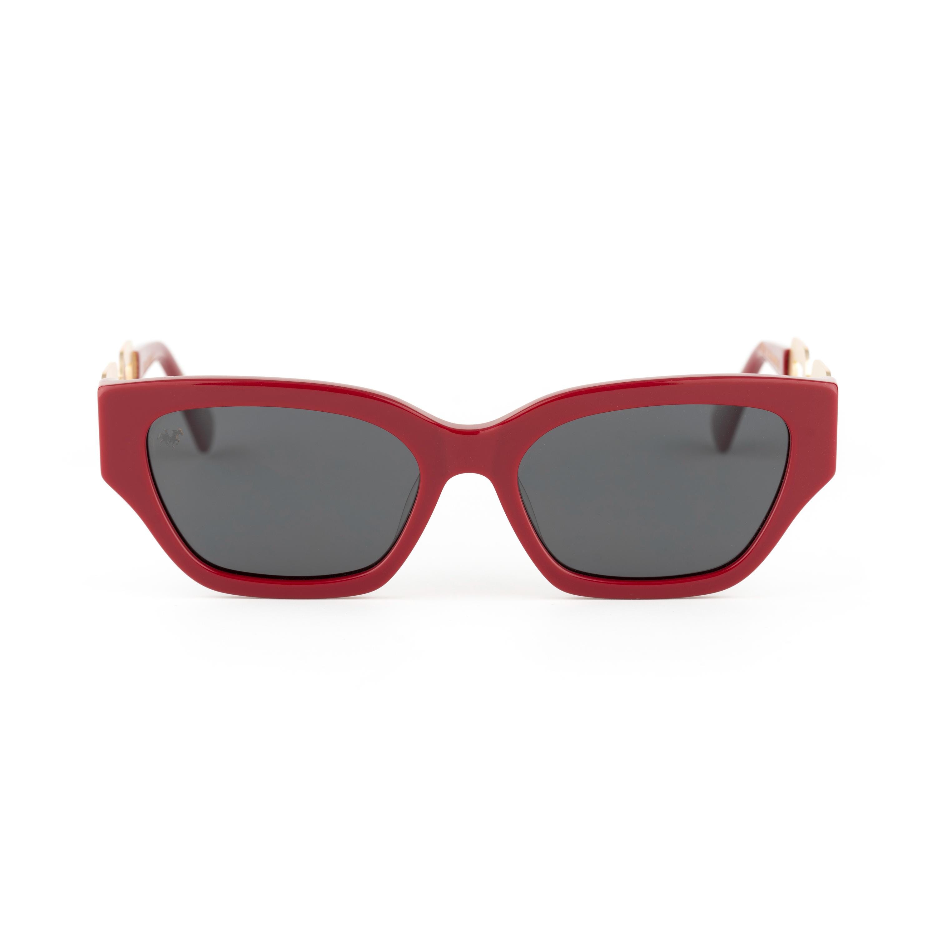 Red Cat Eye Sunglasses, Gold Chain Temple Detail, Vlux Club 