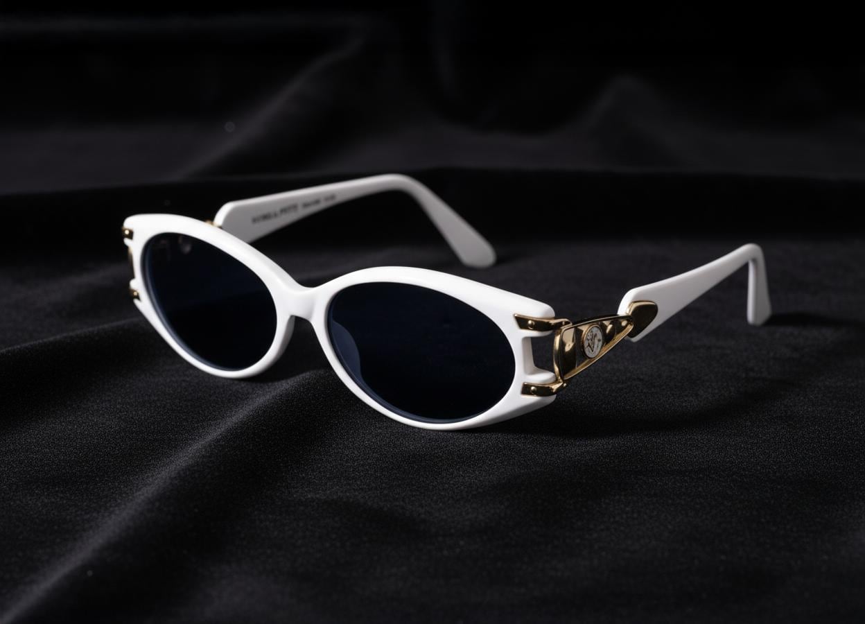 Vintage Linea Pitti Sunglasses, White Acetate Cat Eye, Blue 