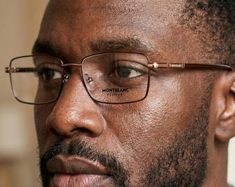 Gafas rectangulares marrones, montura óptica chapada en oro, MontBlanc vintage de los años 2000, talla pequeña, talla mediana, 136 mm, NOS