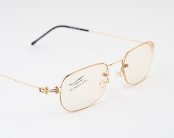 Okulary przeciwsłoneczne męskie Safilo z lat 90. | Złota, minimalistyczna oprawka ze stali nierdzewnej | Wyprodukowano we Włoszech, NOS Optical | VLux Club
