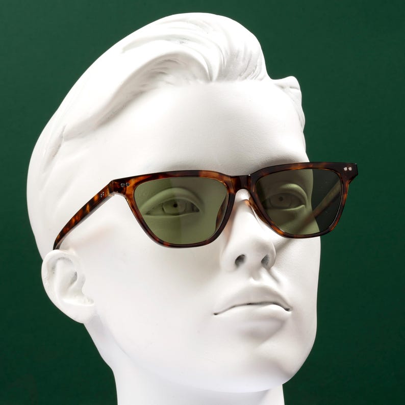Sonnenbrille im Tortoise Wayfarer-Stil, grüne entspiegelte Linse, VLux Club Handcrafted, Standard Fit 140 mm, klassisches Acetat Bild 5