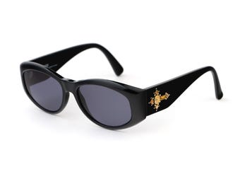 Gianni Versace 4V4 Vintage Sunglasses, Black Gothic Cross Detail