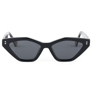 Black Geometric Sunglasses, Sharp Cat Eye Frame, Handcraft in Turkey, Smoke Lenses, Bold Modern Design, Wide Temple Fit