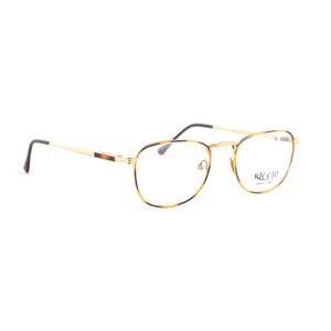 Small Face Eyeglasses, Vintage Tortoise Gold Frame, 90s Italian Preppy Style, Square Wire Rim, Petite Fit Optical, Riccio Italy NOS