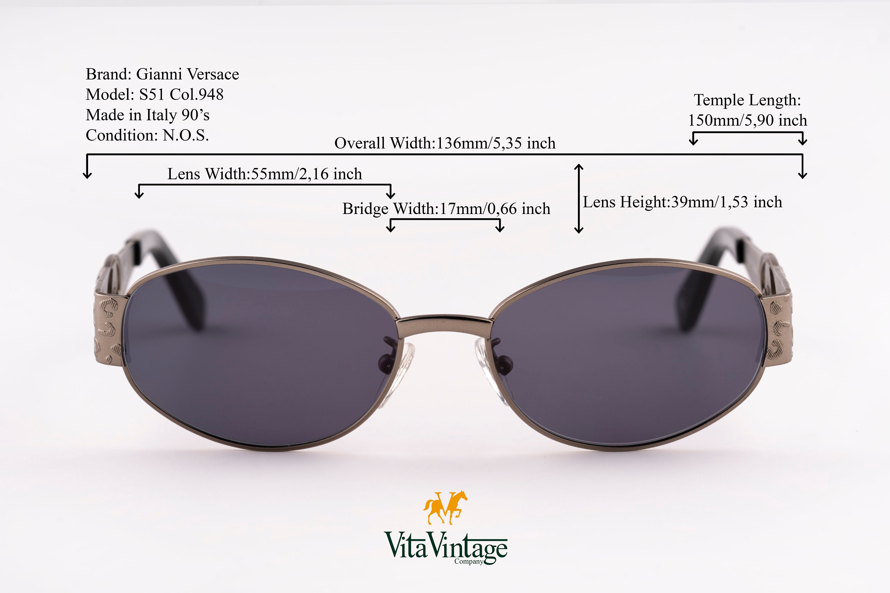 Gianni Versace S51 Rare Sunglasses - 90s Italian Steampunk Gray 