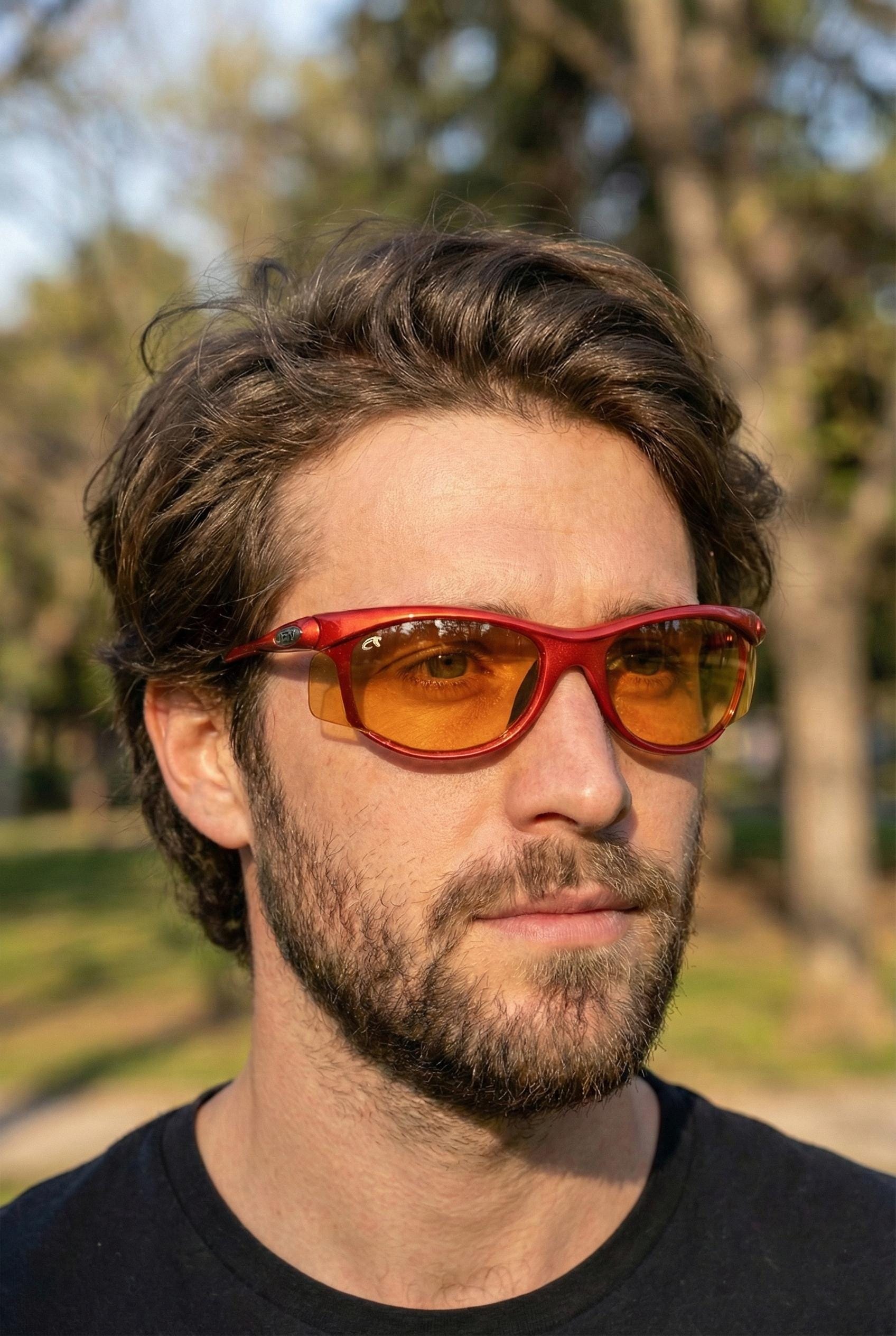 Red Sport Wrap Sunglasses, Weps Interchangeable Lens, Yellow Night