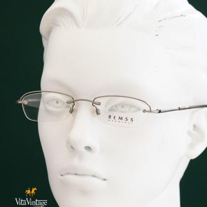 Vintage 90s Remss Occhiali Eyeglasses: Gray Semi Rimless Rectangle Frames