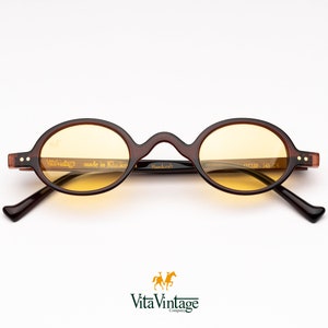 Retro Brown Oval Sunglasses - Vita Vintage 1006 C1 Yellow Lenses Gift for Women and Mens - Handcrafted