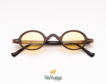 Occhiali Vita Vintage VV 1006, montatura rotonda marrone lenti giallo chiaro occhiali da sole da uomo e da donna, regalo per lei regalo per lui, artigianato