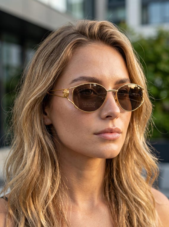 Gianni Versace Vintage 90s Sunglasses | Gold Medusa Logo Wire