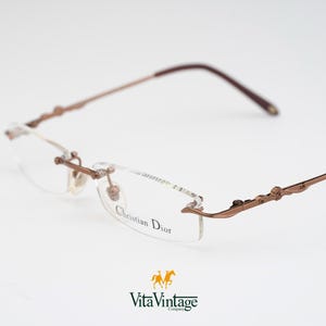 Christian Dior CD 8006 C5 Titanium Eyeglasses - 90s France Brown Rectangle Rimless Vintage Frame Gift for Women and Mens - New Old Stock