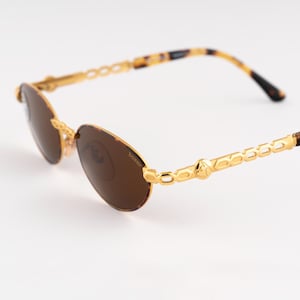 Boxer 186 Vintage Sunglasses: 90s Italian Gold Frame Steampunk Oval