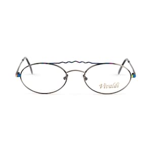 90s Rainbow Oval Eyeglasses, Vivaldi Italy 1278 Gunmetal Wavy Bridge, Medium Fit 135mm, Colorful Italian Optical Frame NOS
