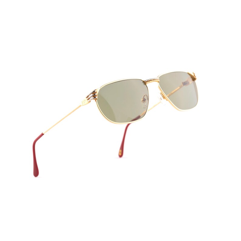 Vintage 23K Gold Plated Sunglasses, Square Navigator Aviator, 80s Two Tone Frame, Green Lens, Anne Marie Perris Italy, Luxury Men Gift image 7