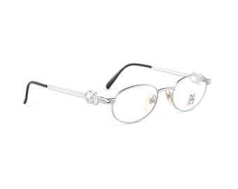 Matte Silver Oval Eyeglasses, Jean Paul Gaultier 57-5101 Vintage 90s Japan, Petite Fit 130mm, Steampunk Optical Frame NOS