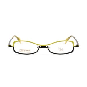 Slim Rectangle Titan, Lime Green Brille, Face a Face Paris 90er Vintage O.S., Ultra schmaler optischer Rahmen 24 mm