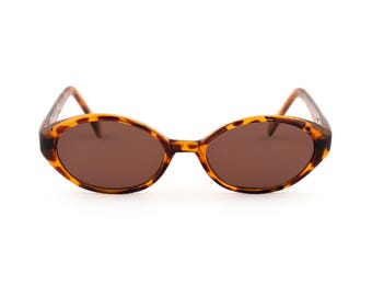 Gafas de sol ovaladas color carey, estilo vintage de Madonna de los 90, montura fina de ojo de gato, patillas largas de 150 mm, diseño grunge (NOS), talla pequeña de 136 mm