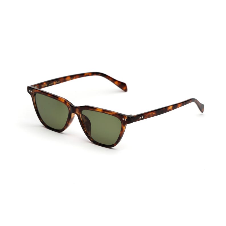 Sonnenbrille im Tortoise Wayfarer-Stil, grüne entspiegelte Linse, VLux Club Handcrafted, Standard Fit 140 mm, klassisches Acetat Bild 3