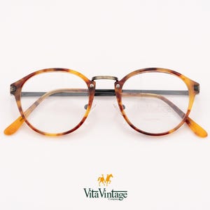 Tortoiseshell Small Round Eye Glasses - Handmade Vita Vintage 1033 C1 Italian Antique Gold Frames Gift for Men & Women